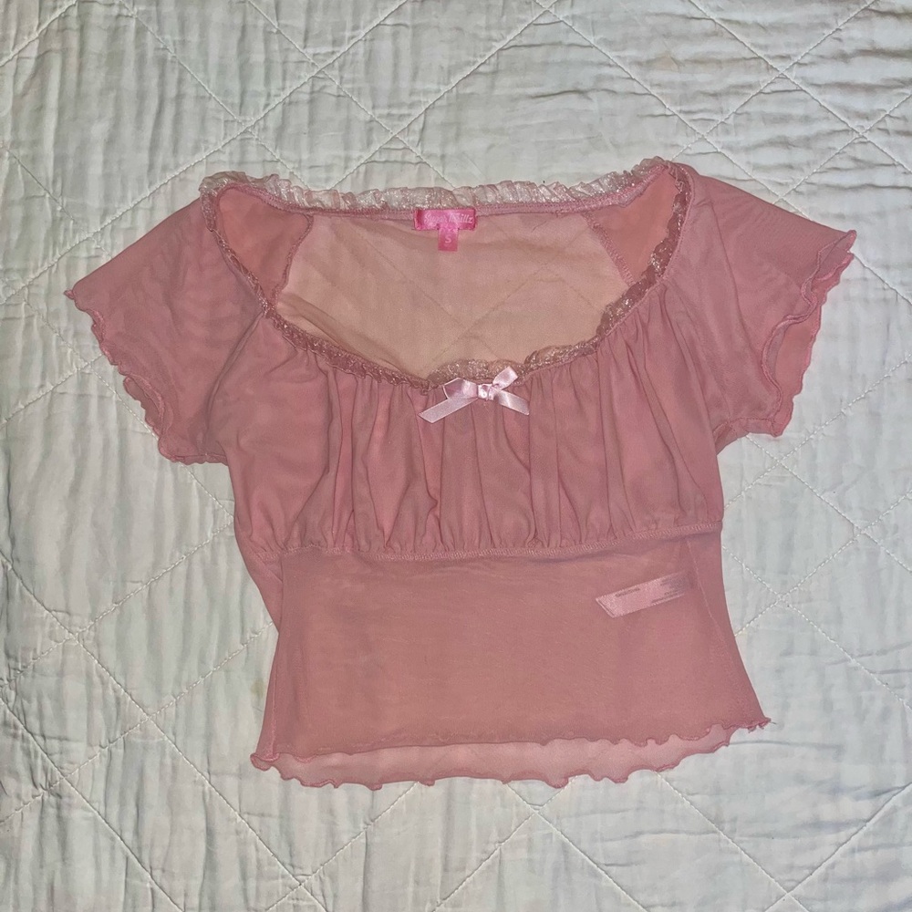 Light pink mesh crop top